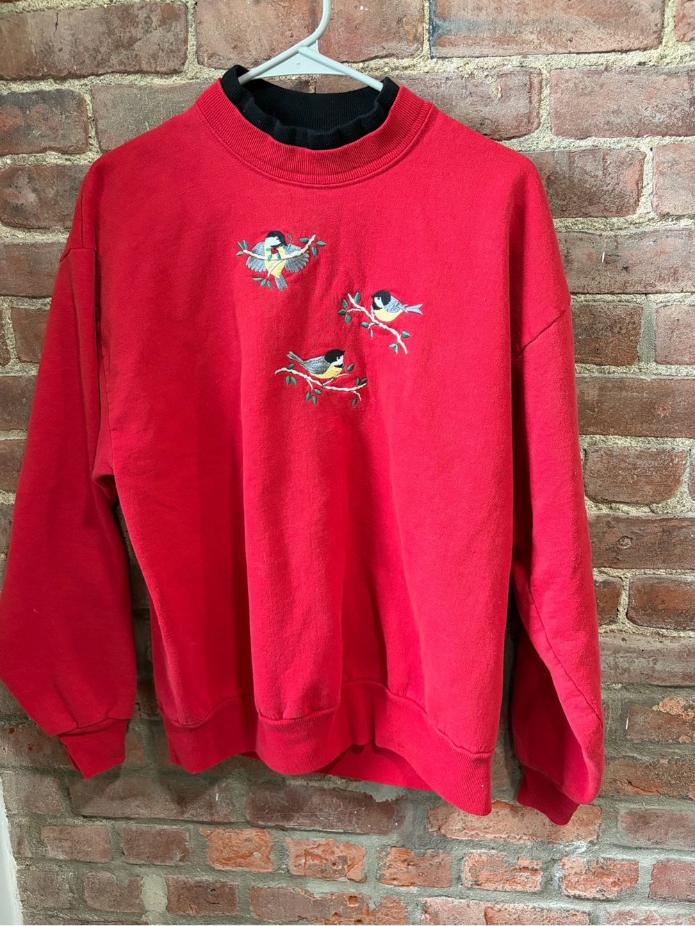 Red Embroidered Bird Crewneck Sweatshirt - women’s size medium
